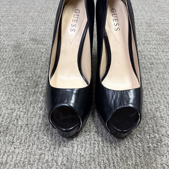 Guess Heels Black Leather Peep Toe Women's Size 7.5 - Picture 6 of 12